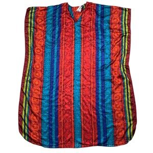 WINLAR Vintage Kaftan Womens One Size  Cover Up‎ Red Blue Yellow Ethnic Print